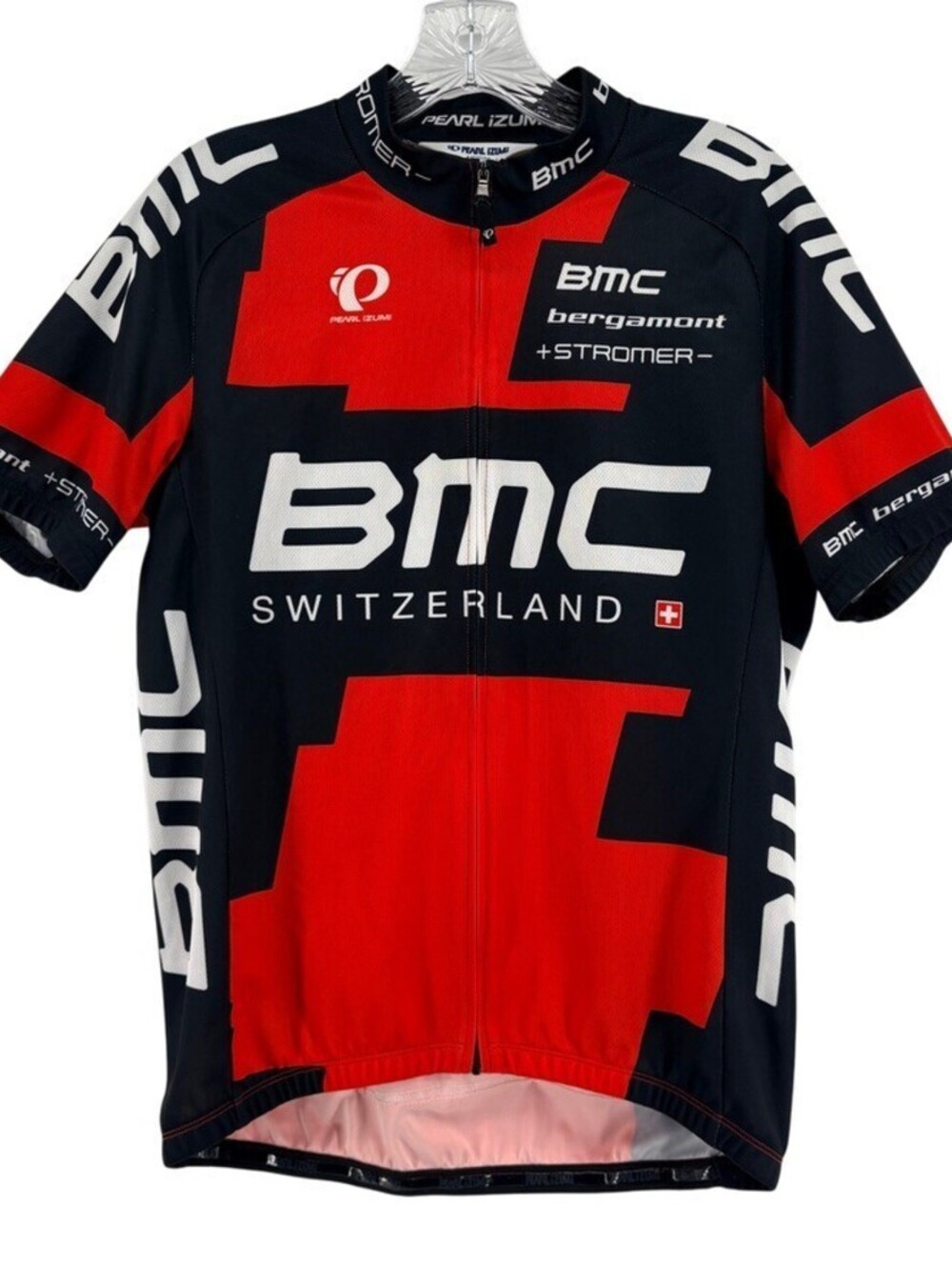 Pearl Izumi BMC Switzerland Cycling Jersey Full Zip Pockets Black/Red Medium
